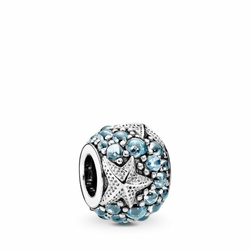 Pandora Oceanic Starfish Charm Ireland - Sterling Silver/Blue/Cubic Zirconia - 207183KIR